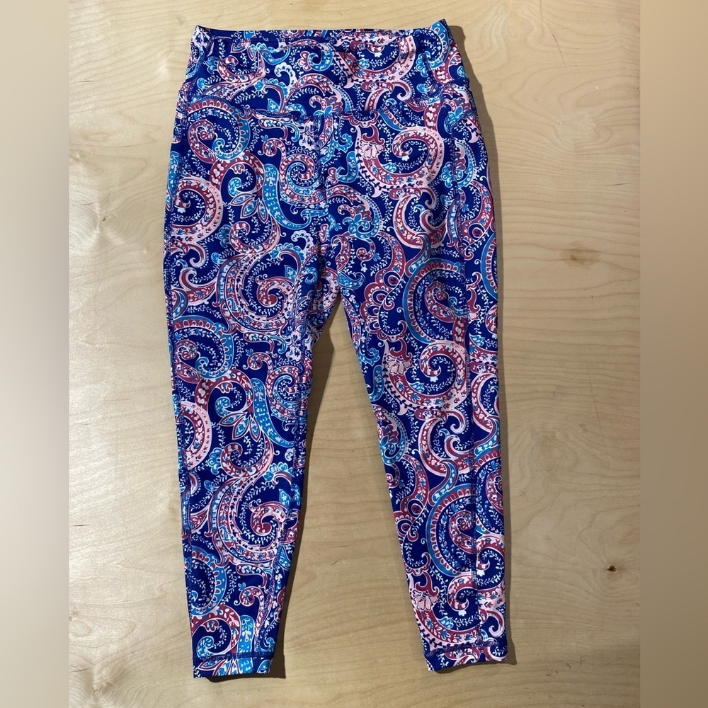 Crown & Ivy Blue and Pink Paisley Leggings Large (OX)